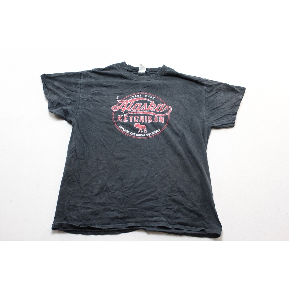 Gildan Graphic Tee Mens Large Black Good Alaska Ketchikan Moose Outdoor Souvenir